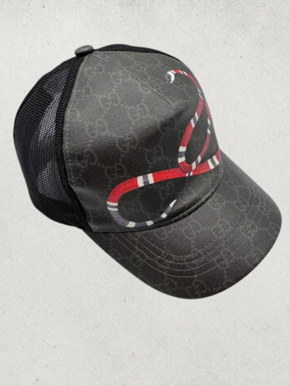 Gucci Kingsnake Print GG Supreme Baseball Hat - Black -